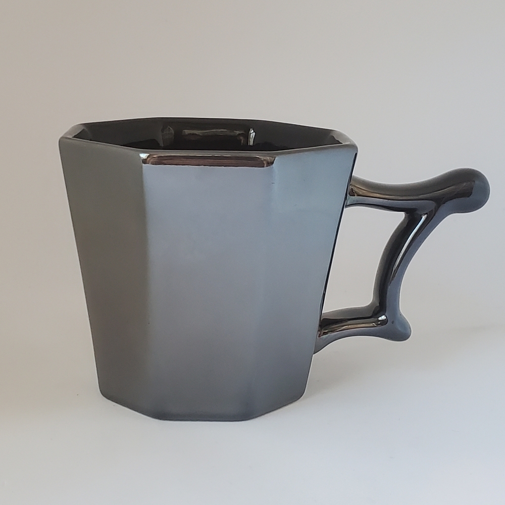 Starbucks Lmt Ed Holiday 2013 Silver Metallic Gray 14 Oz Mug Cup Octagon Shape